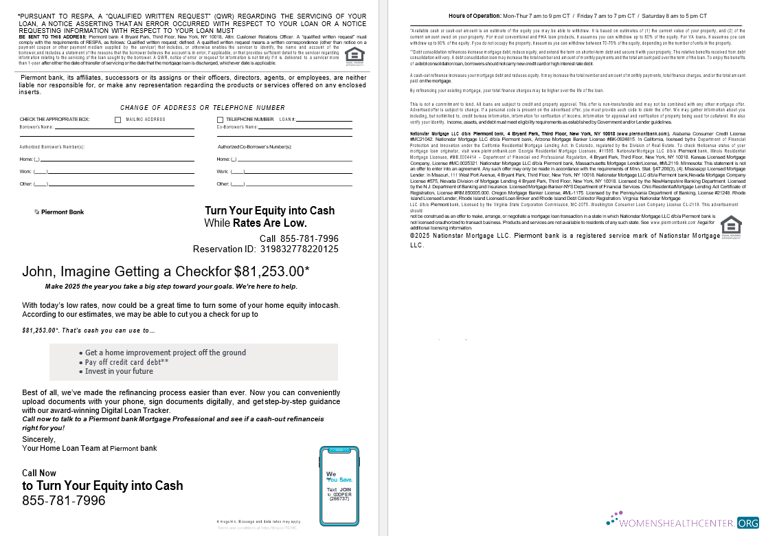 USA New York Piermont bank mortgage loan statement in Word and PDF formats , 4 pages 3 4